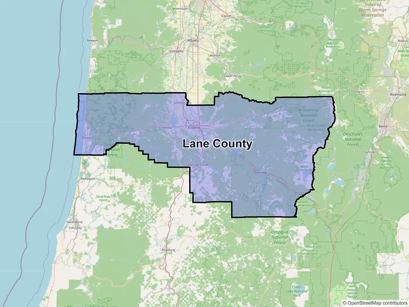 Map of Lane County, Oregon and ZIP codes