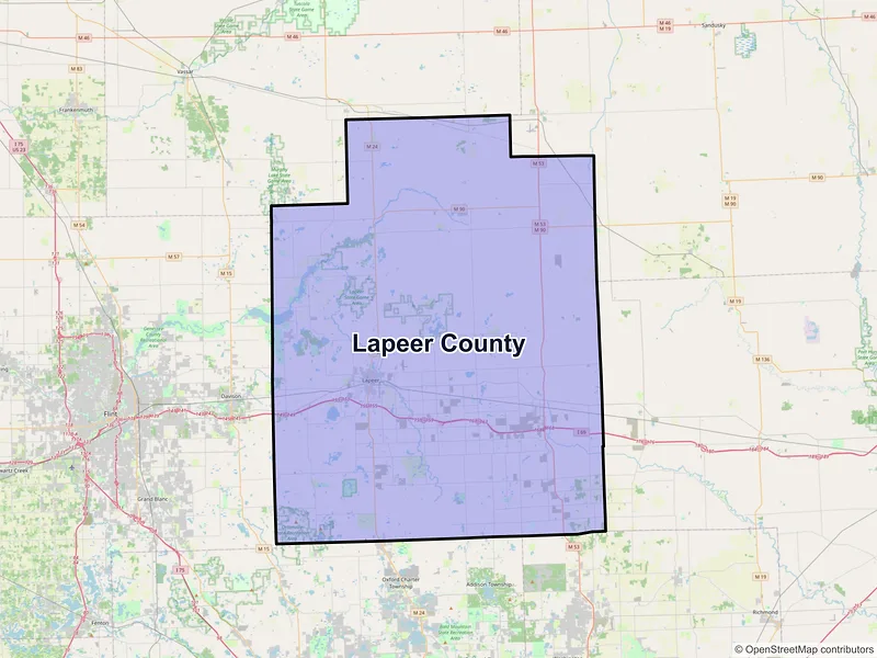 Map of Lapeer County, Michigan and ZIP codes