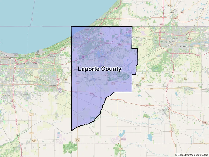 Map of LaPorte County, Indiana and ZIP codes