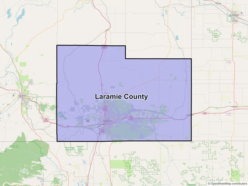 Map of Laramie County, Wyoming and ZIP codes