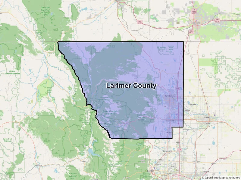 Map of Larimer County, Colorado and ZIP codes