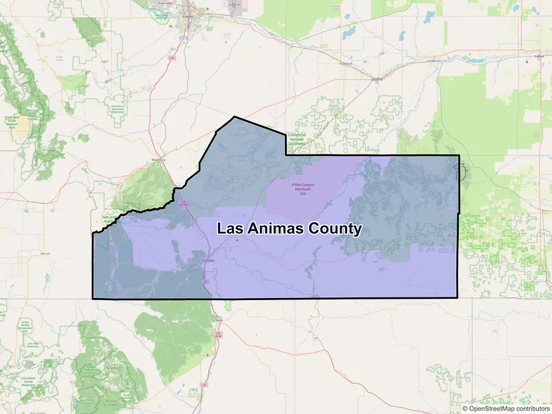 Map of Las Animas County, Colorado and ZIP codes