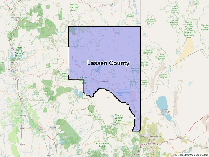 Map of Lassen County, California and ZIP codes