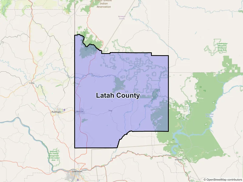 Map of Latah County, Idaho and ZIP codes