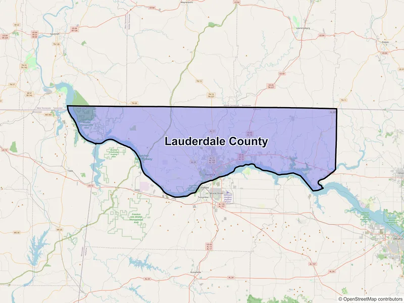 Map of Lauderdale County, Alabama and ZIP codes