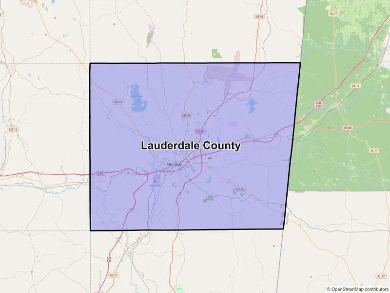 Map of Lauderdale County, Mississippi and ZIP codes