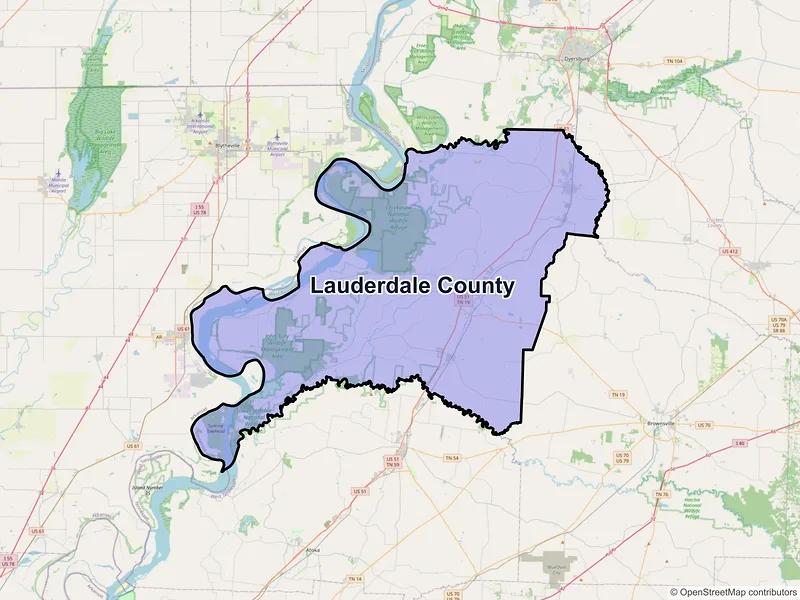 Map of Lauderdale County, Tennessee and ZIP codes
