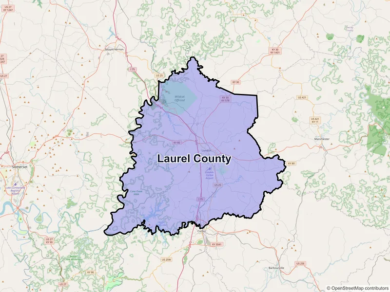 Map of Laurel County, Kentucky and ZIP codes