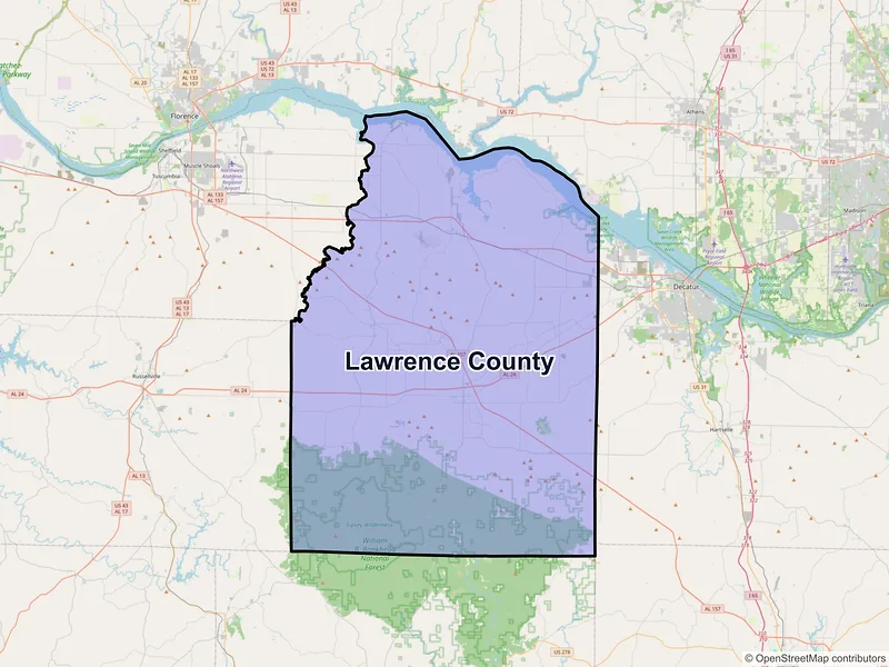 Map of Lawrence County, Alabama and ZIP codes