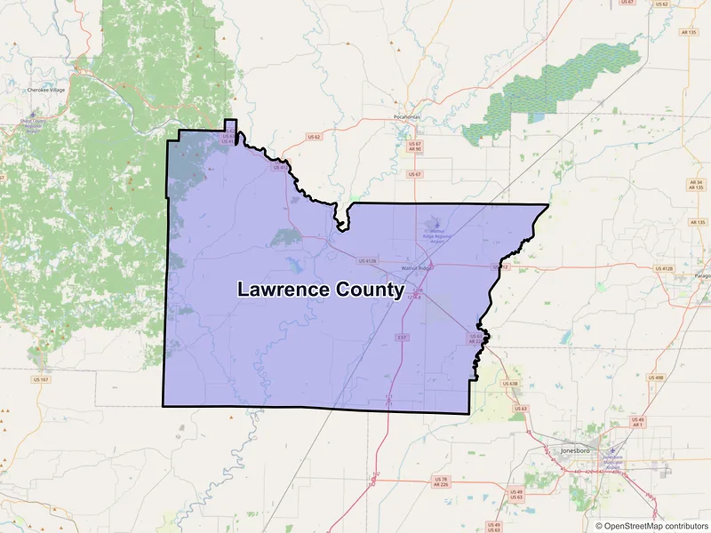Map of Lawrence County, Arkansas and ZIP codes