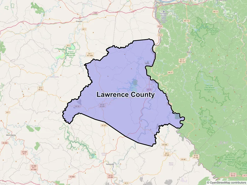 Map of Lawrence County, Kentucky and ZIP codes