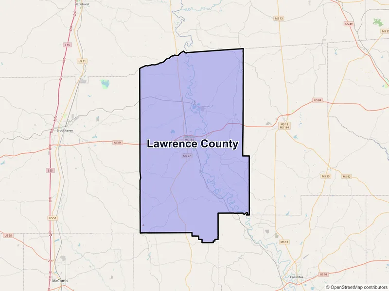 Map of Lawrence County, Mississippi and ZIP codes