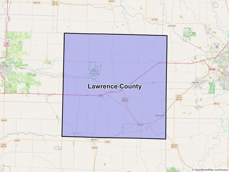 Map of Lawrence County, Missouri and ZIP codes