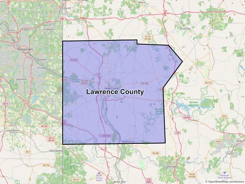 Map of Lawrence County, Pennsylvania and ZIP codes