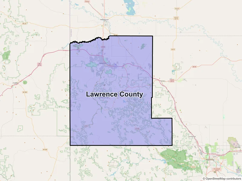 Map of Lawrence County, South Dakota and ZIP codes