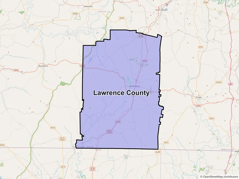 Map of Lawrence County, Tennessee and ZIP codes