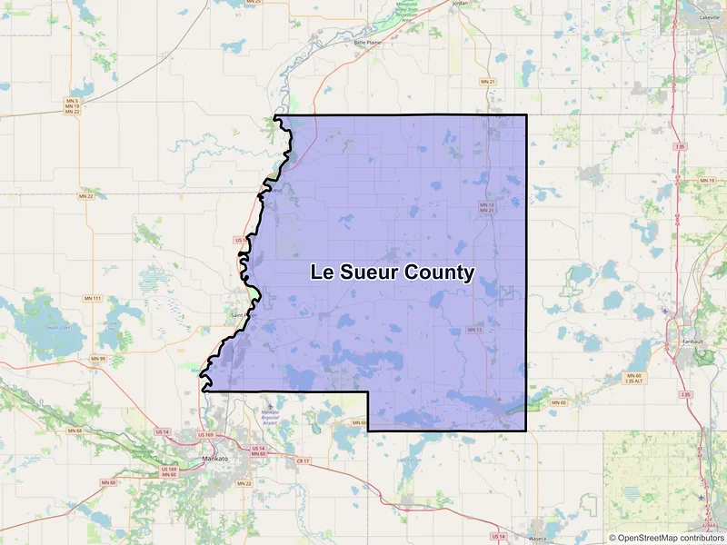 Map of Le Sueur County, Minnesota and ZIP codes