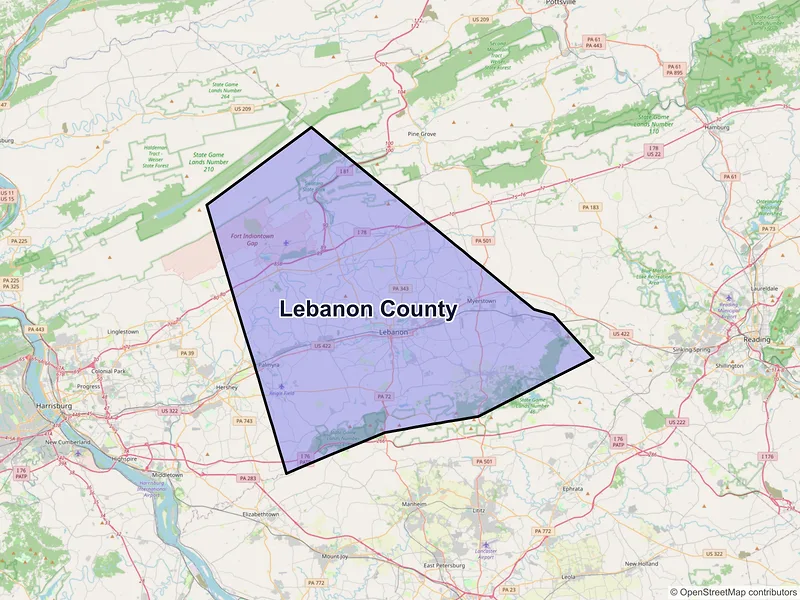 Map of Lebanon County, Pennsylvania and ZIP codes