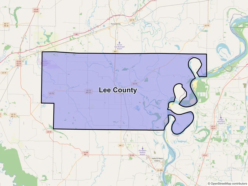 Map of Lee County, Arkansas and ZIP codes