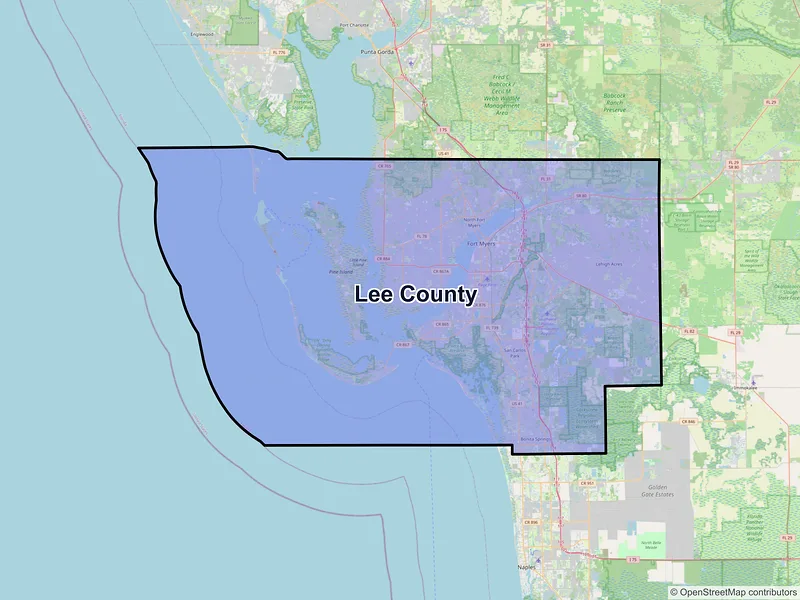 Map of Lee County, Florida and ZIP codes