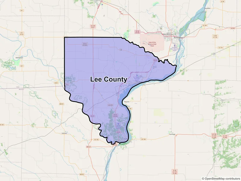 Map of Lee County, Iowa and ZIP codes