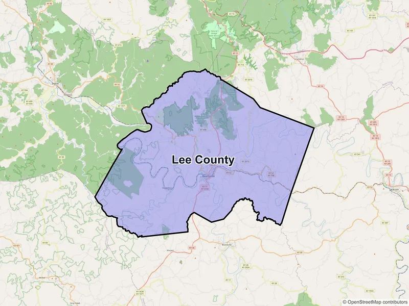 Map of Lee County, Kentucky and ZIP codes