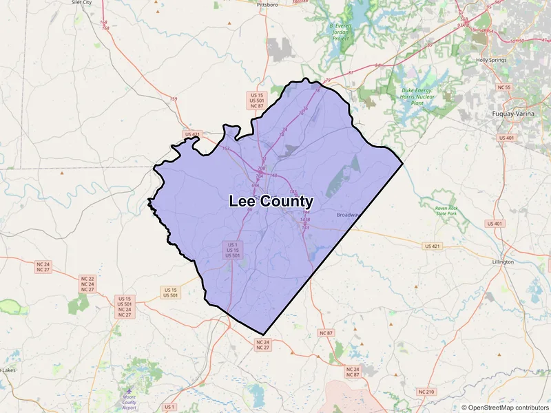 Map of Lee County, North Carolina and ZIP codes