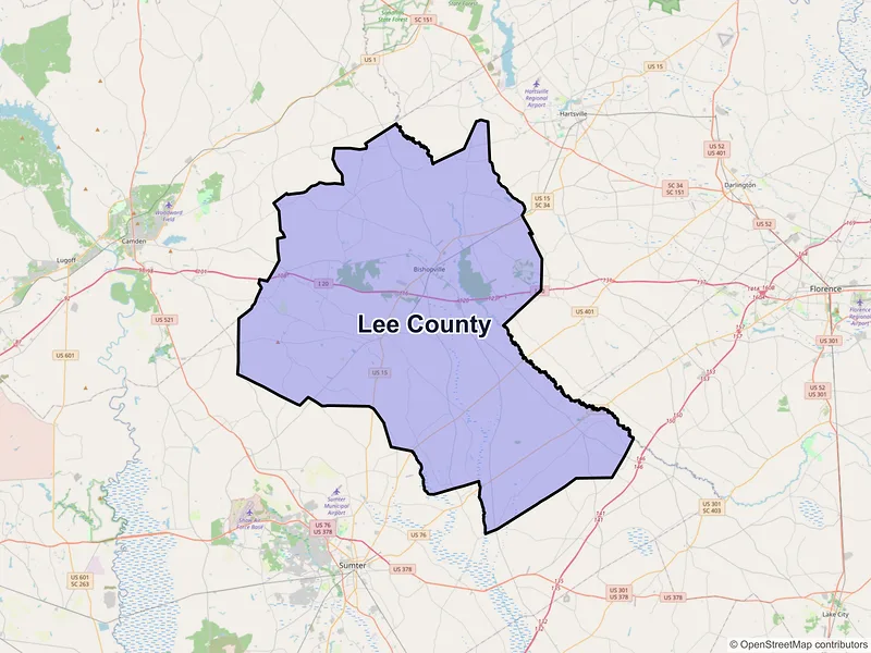 Map of Lee County, South Carolina and ZIP codes