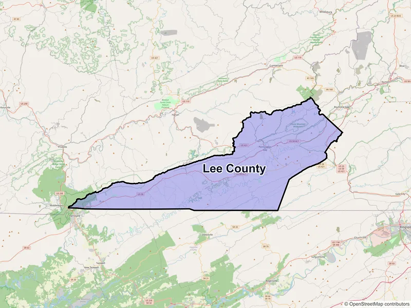 Map of Lee County, Virginia and ZIP codes