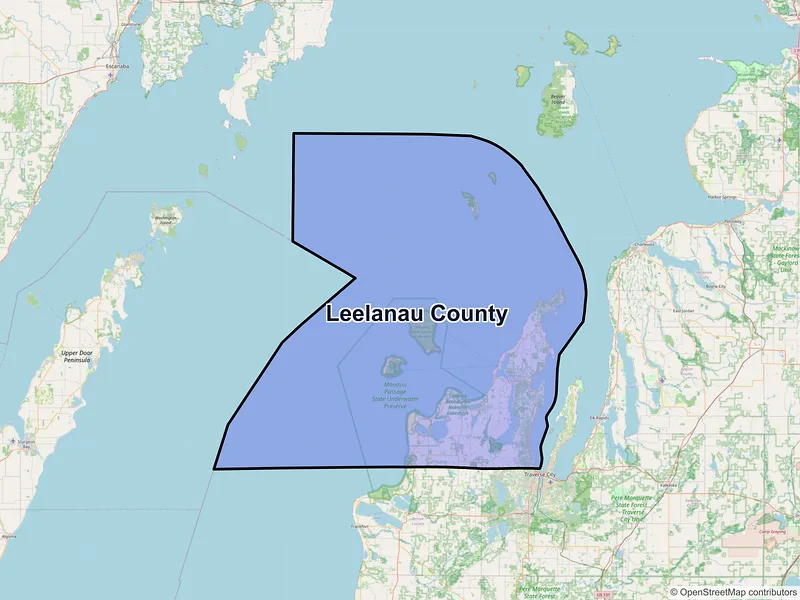 Map of Leelanau County, Michigan and ZIP codes