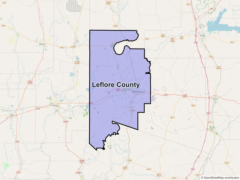 Map of Leflore County, Mississippi and ZIP codes
