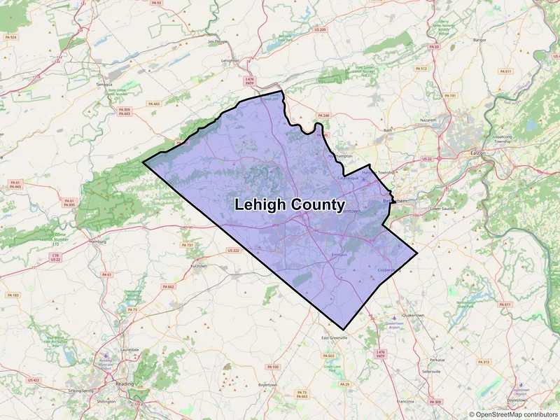Map of Lehigh County, Pennsylvania and ZIP codes