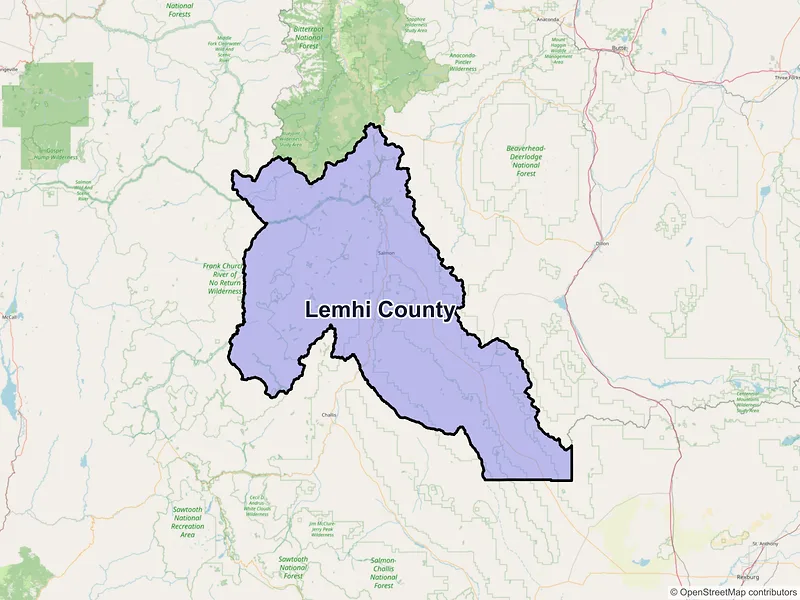 Map of Lemhi County, Idaho and ZIP codes