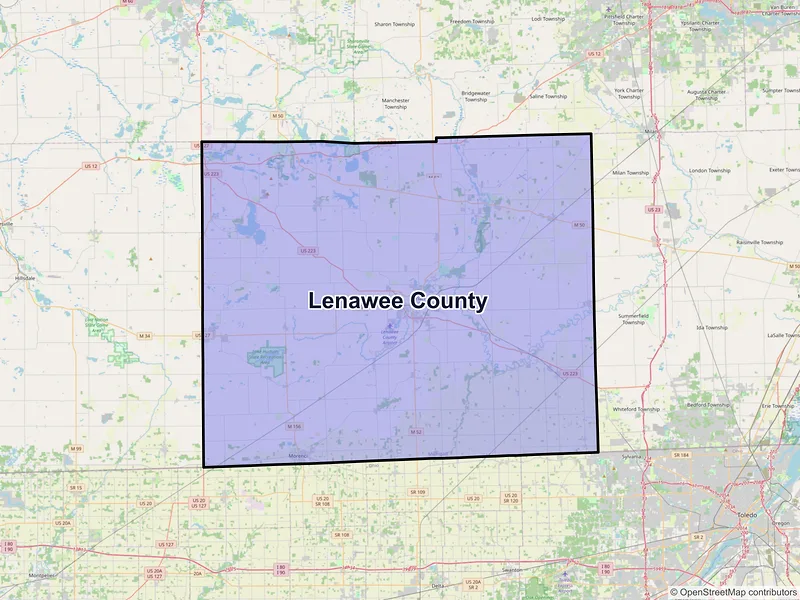 Map of Lenawee County, Michigan and ZIP codes