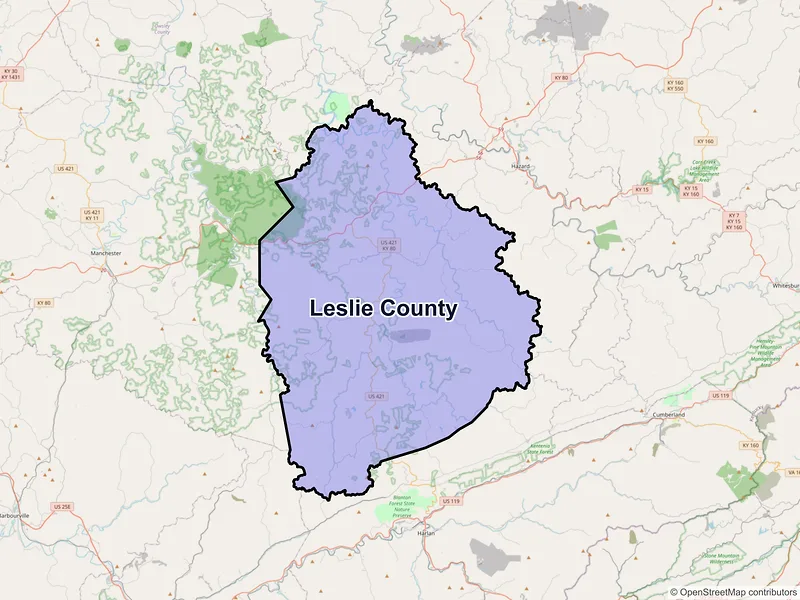 Map of Leslie County, Kentucky and ZIP codes
