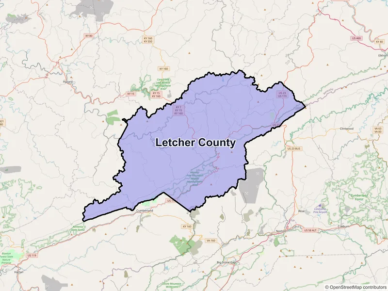 Map of Letcher County, Kentucky and ZIP codes