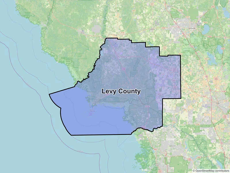 Map of Levy County, Florida and ZIP codes