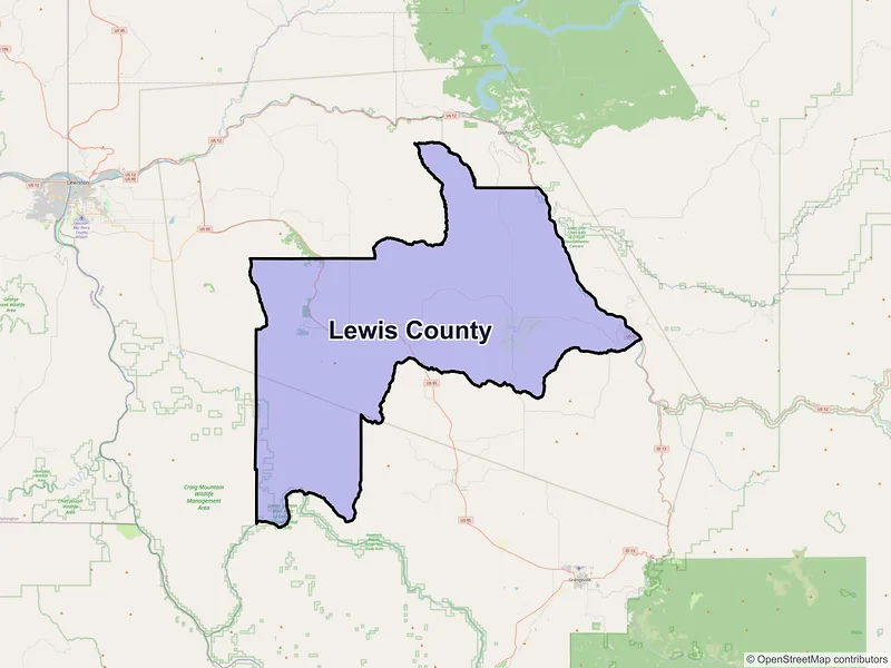 Map of Lewis County, Idaho and ZIP codes