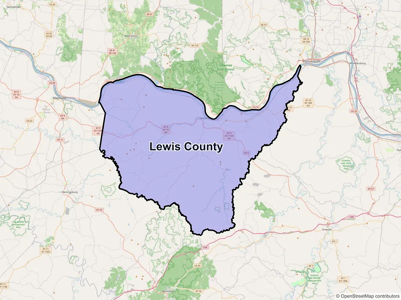 Map of Lewis County, Kentucky and ZIP codes