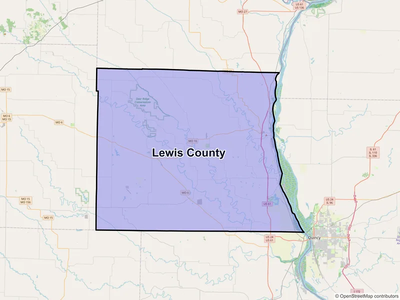 Map of Lewis County, Missouri and ZIP codes