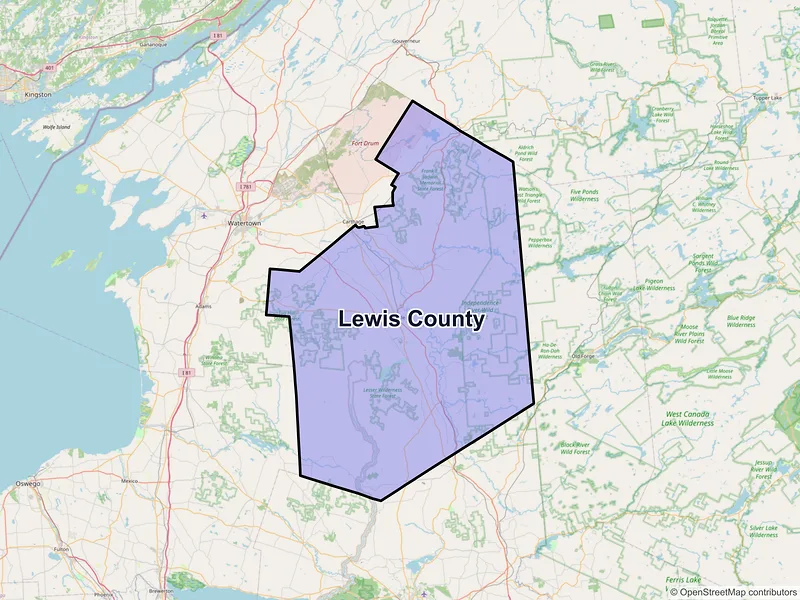 Map of Lewis County, New York and ZIP codes