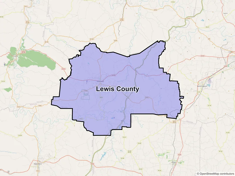 Map of Lewis County, Tennessee and ZIP codes