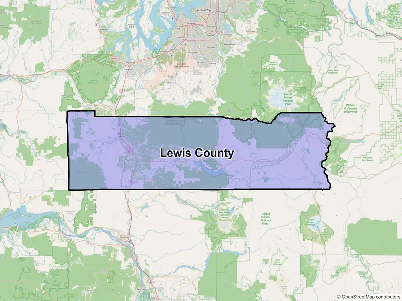 Map of Lewis County, Washington and ZIP codes