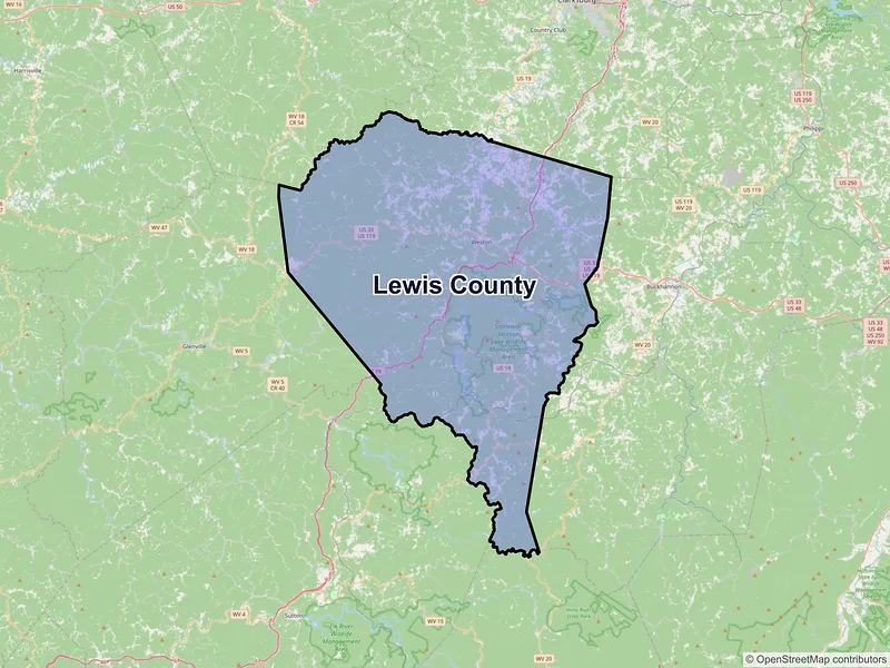 Map of Lewis County, West Virginia and ZIP codes