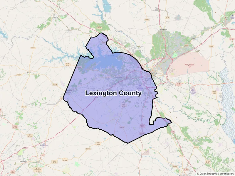 Map of Lexington County, South Carolina and ZIP codes