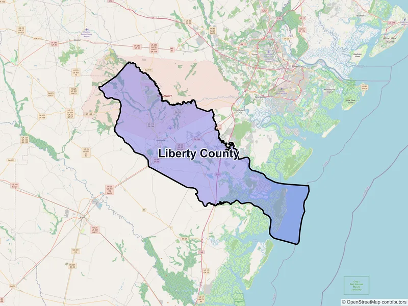 Map of Liberty County, Georgia and ZIP codes