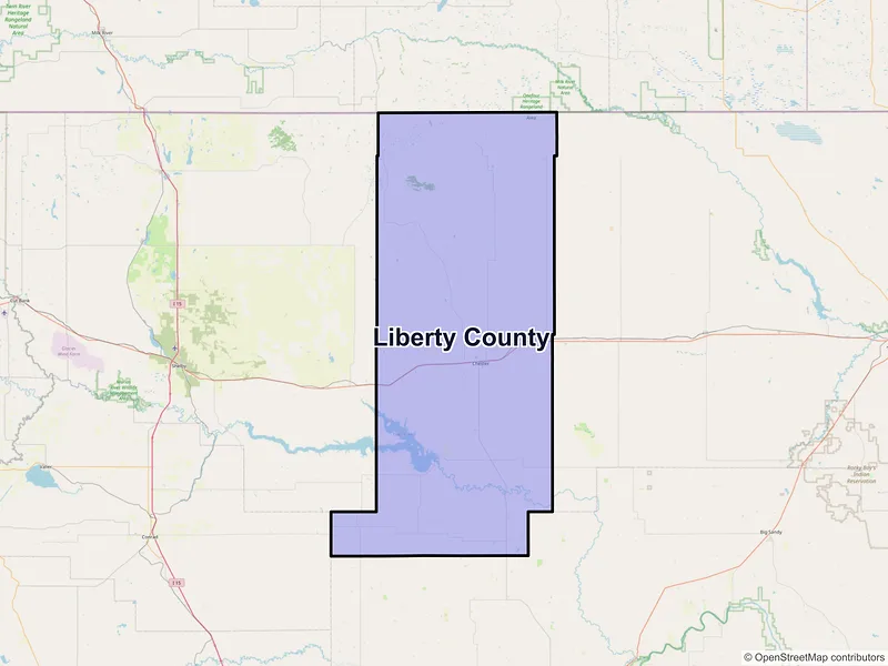 Map of Liberty County, Montana and ZIP codes