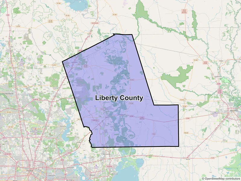Map of Liberty County, Texas and ZIP codes