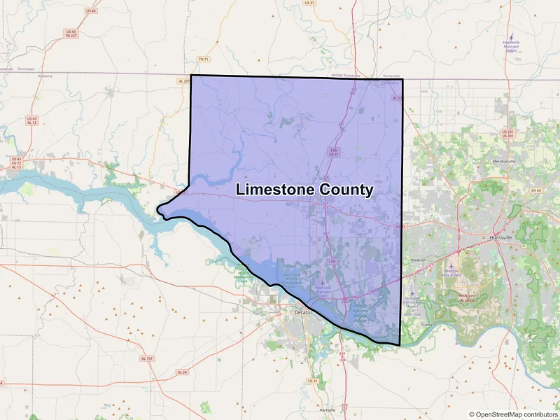 Map of Limestone County, Alabama and ZIP codes
