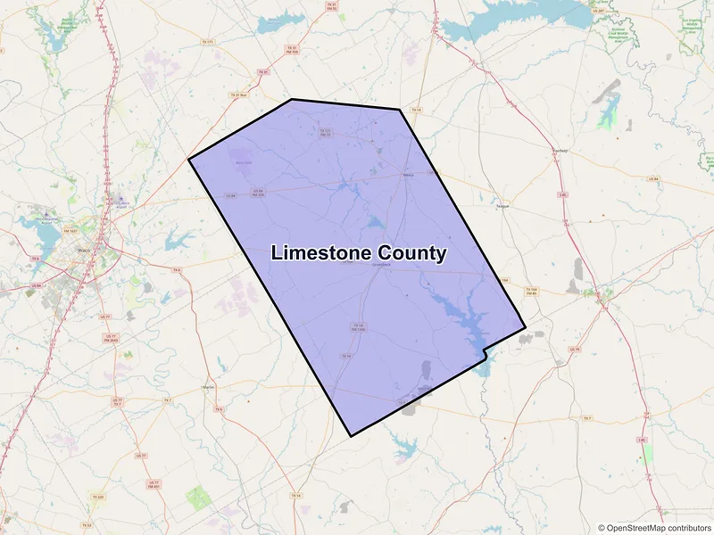 Map of Limestone County, Texas and ZIP codes